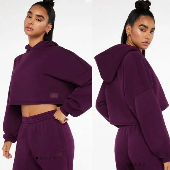 NEW Savage X Fenty Essential Fleece Scope Logo Cropped Hoodie Late night Purple - Picture 1 of 13